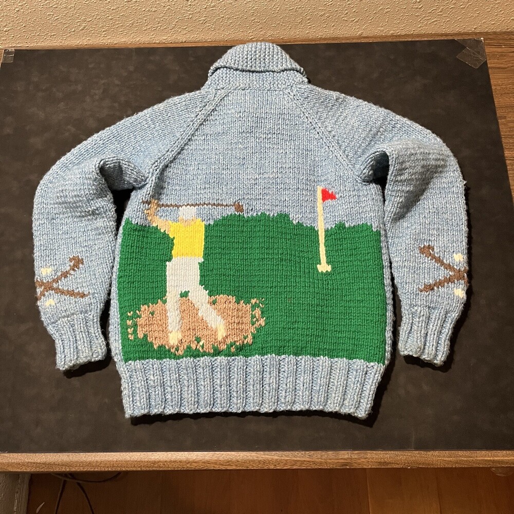 Cowichan Zip Golf Sweater 50s Vintage Hand Knit Cardigan Wool Masters Fair Isle